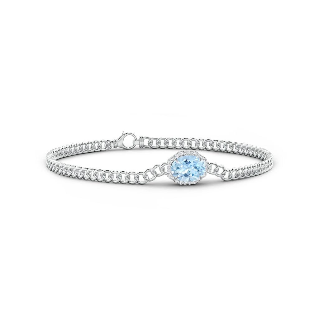 8x6mm AAA Oval Aquamarine Bracelet with Octagonal Halo in White Gold