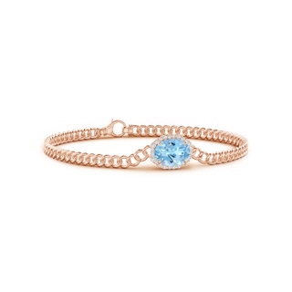 9x7mm AAAA Oval Aquamarine Bracelet with Octagonal Halo in Rose Gold