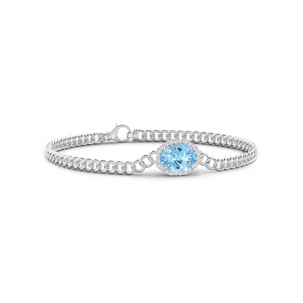 9x7mm AAAA Oval Aquamarine Bracelet with Octagonal Halo in White Gold