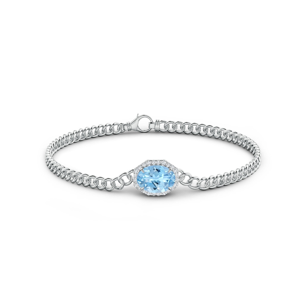 9x7mm AAAA Oval Aquamarine Bracelet with Octagonal Halo in White Gold Side 1