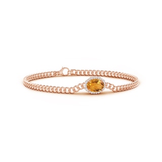 8x6mm AA Oval Citrine Bracelet with Octagonal Halo in Rose Gold