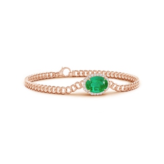 10x8mm AA Oval Emerald Bracelet with Octagonal Halo in Rose Gold