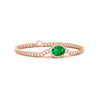 10x8mm AAA Oval Emerald Bracelet with Octagonal Halo in Rose Gold