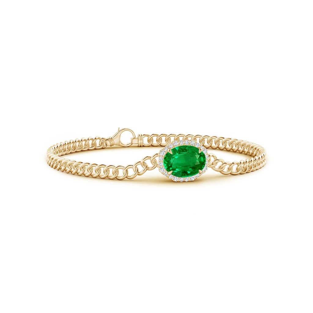 10x8mm AAAA Oval Emerald Bracelet with Octagonal Halo in Yellow Gold