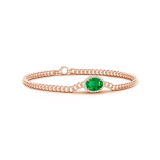 8x6mm AAA Oval Emerald Bracelet with Octagonal Halo in Rose Gold