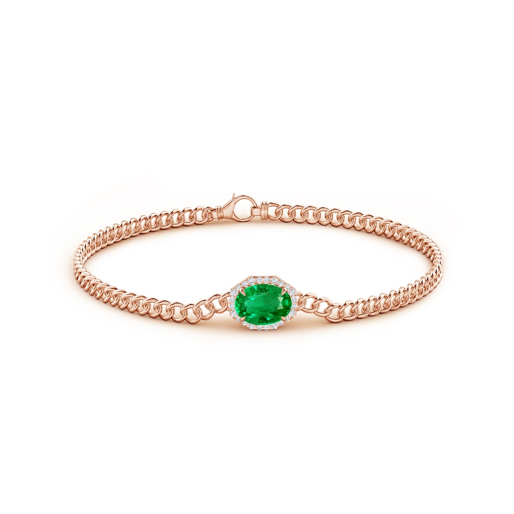 8x6mm AAA Oval Emerald Bracelet with Octagonal Halo in Rose Gold Side 1