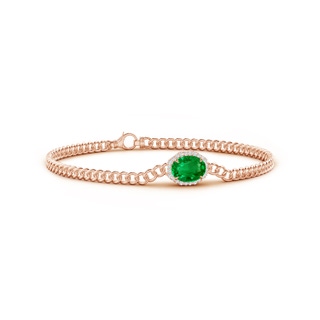 8x6mm AAAA Oval Emerald Bracelet with Octagonal Halo in Rose Gold