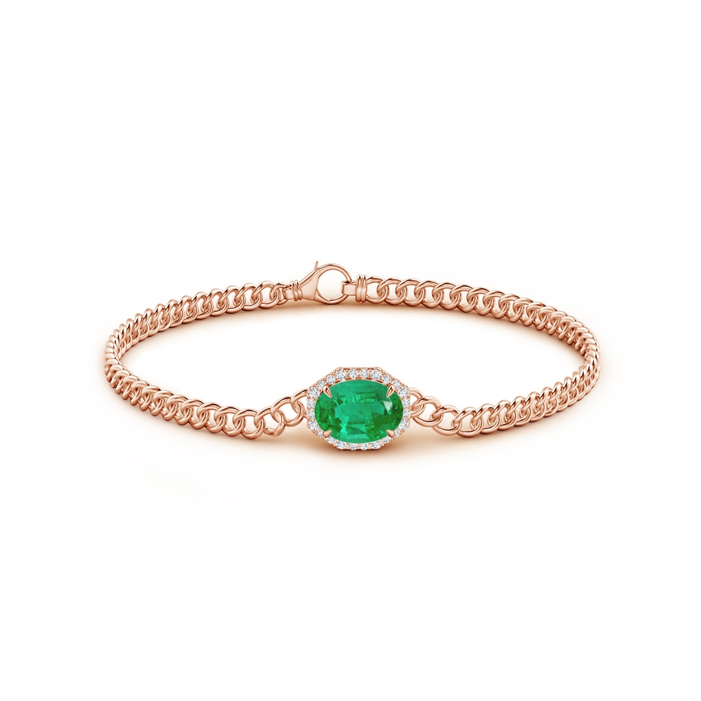 9x7mm AA Oval Emerald Bracelet with Octagonal Halo in Rose Gold Side 1
