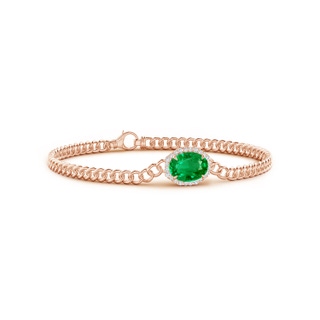 9x7mm AAA Oval Emerald Bracelet with Octagonal Halo in Rose Gold