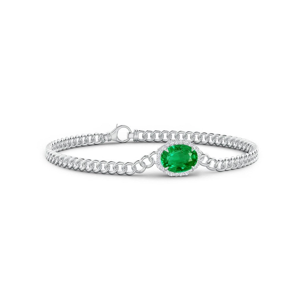 9x7mm AAA Oval Emerald Bracelet with Octagonal Halo in White Gold
