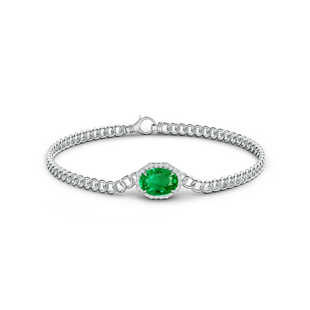 9x7mm AAA Oval Emerald Bracelet with Octagonal Halo in White Gold Side 1