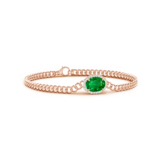 9x7mm AAAA Oval Emerald Bracelet with Octagonal Halo in Rose Gold