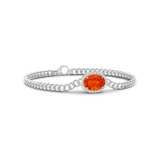 10x8mm AAA Oval Fire Opal Bracelet with Octagonal Halo in White Gold