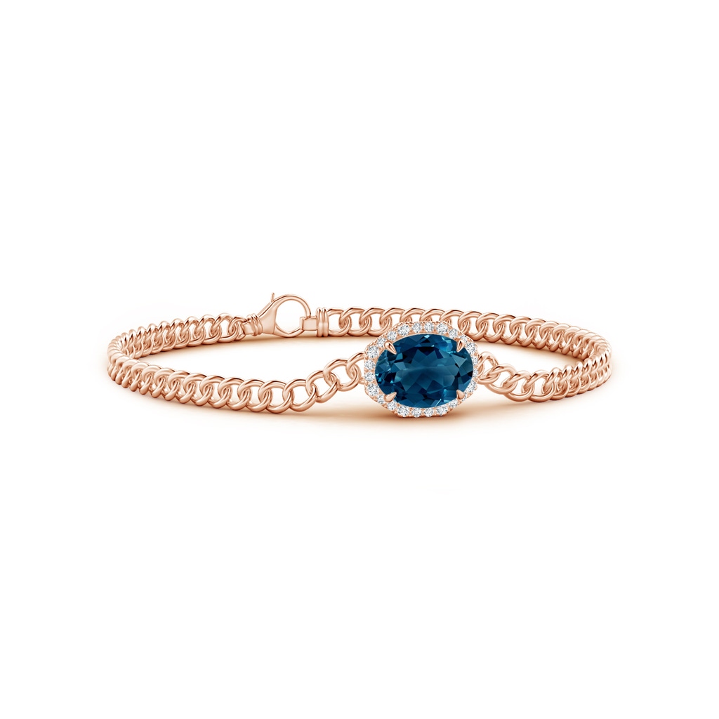 10x8mm AAAA Oval London Blue Topaz Bracelet with Octagonal Halo in Rose Gold