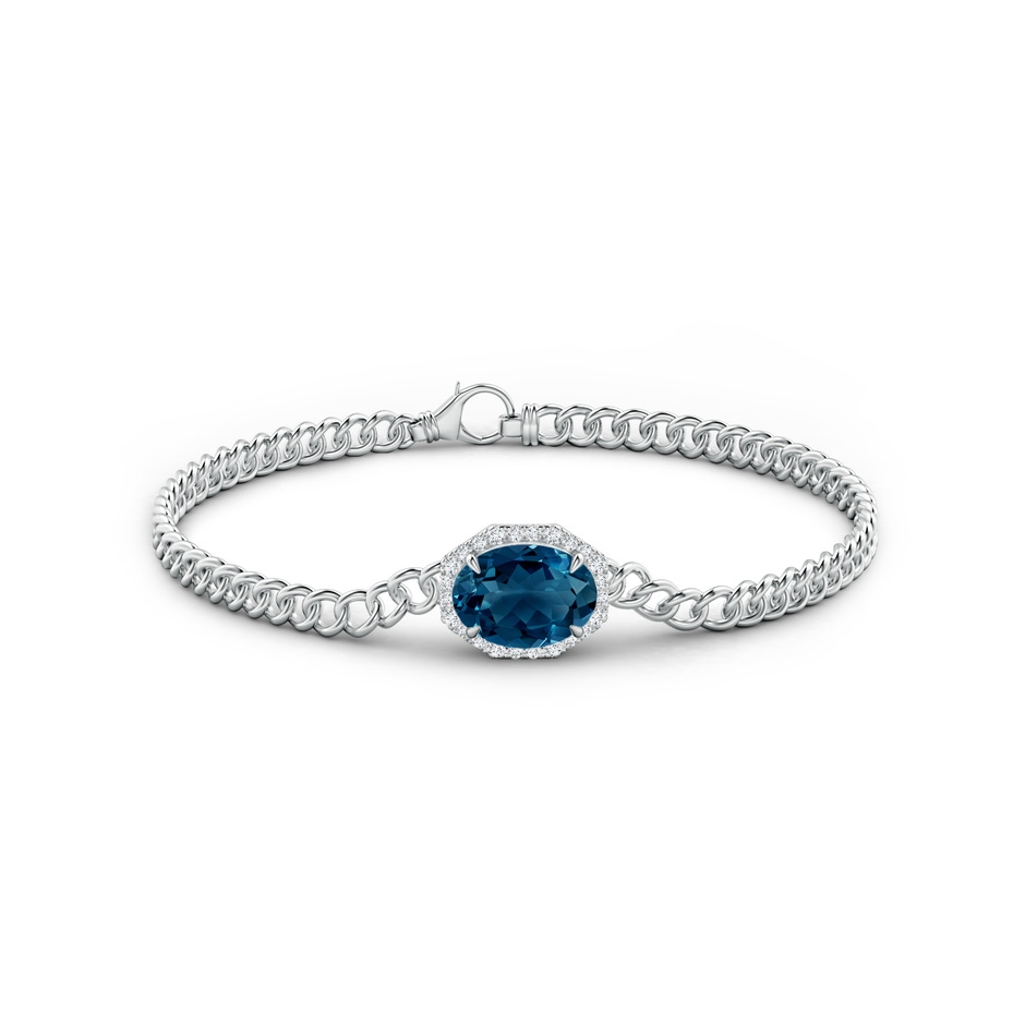 10x8mm AAAA Oval London Blue Topaz Bracelet with Octagonal Halo in White Gold Side 1