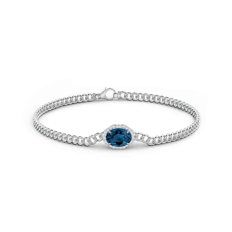 8x6mm AAA Oval London Blue Topaz Bracelet with Octagonal Halo in White Gold Side 1