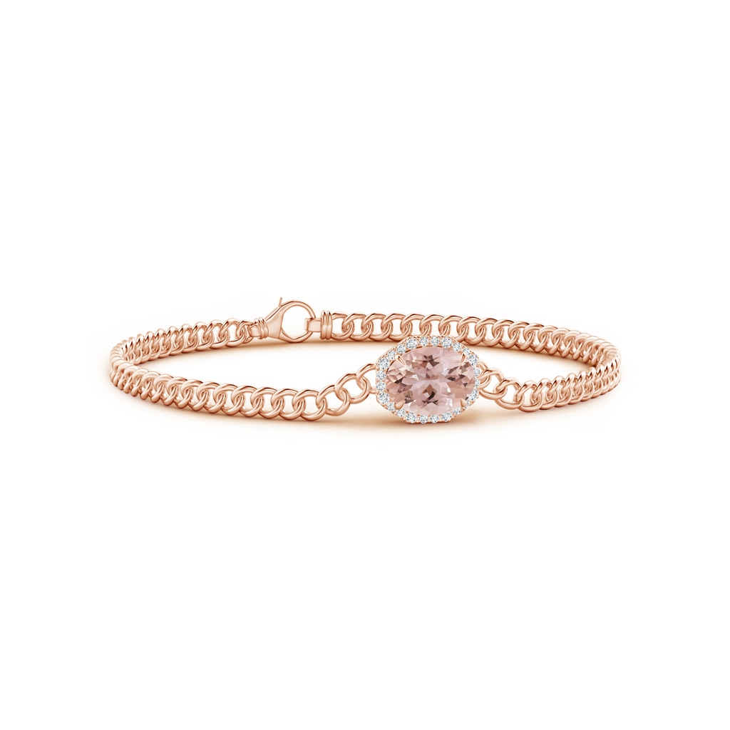 9x7mm AAA Oval Morganite Bracelet with Octagonal Halo in Rose Gold 