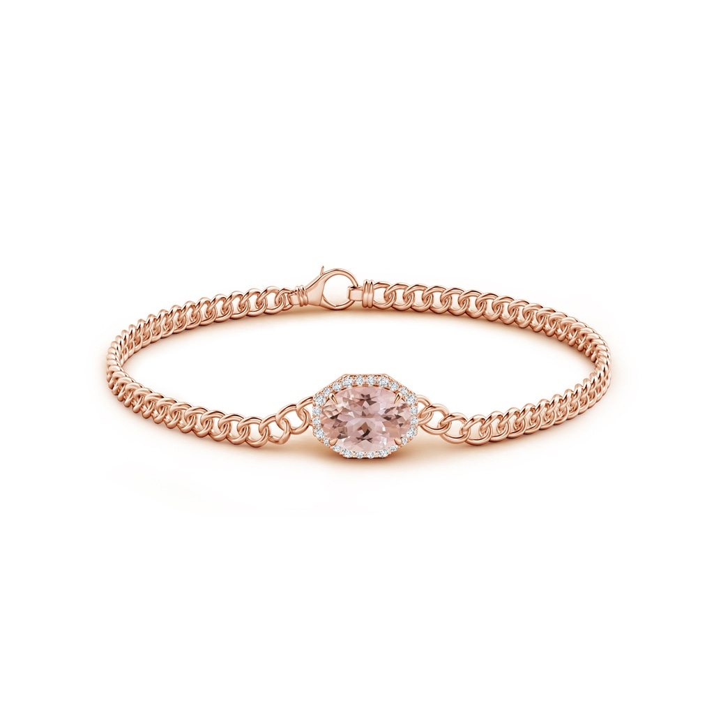 9x7mm AAA Oval Morganite Bracelet with Octagonal Halo in Rose Gold Side 1