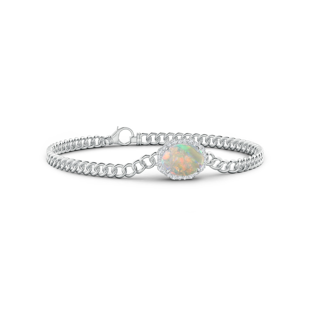 10x8mm AAAA Oval Opal Bracelet with Octagonal Halo in White Gold