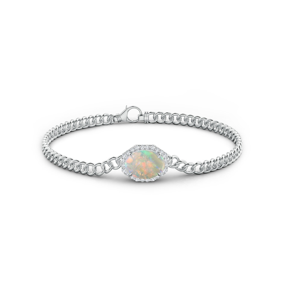 10x8mm AAAA Oval Opal Bracelet with Octagonal Halo in White Gold Side 1