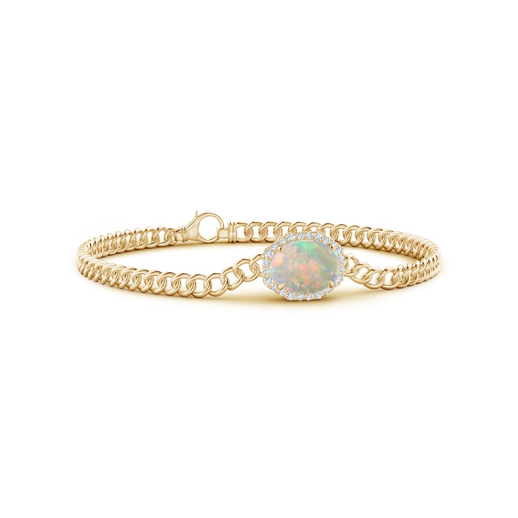 10x8mm AAAA Oval Opal Bracelet with Octagonal Halo in Yellow Gold