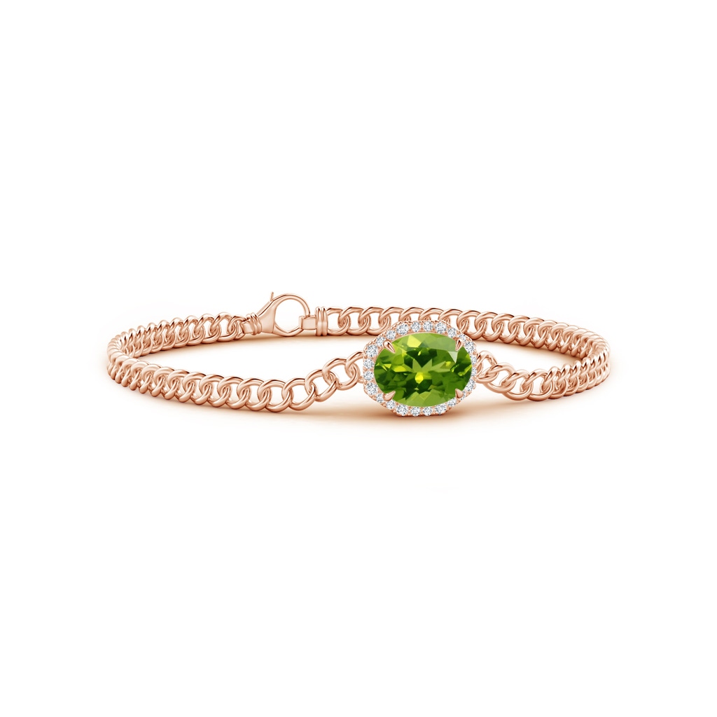 10x8mm AAAA Oval Peridot Bracelet with Octagonal Halo in Rose Gold