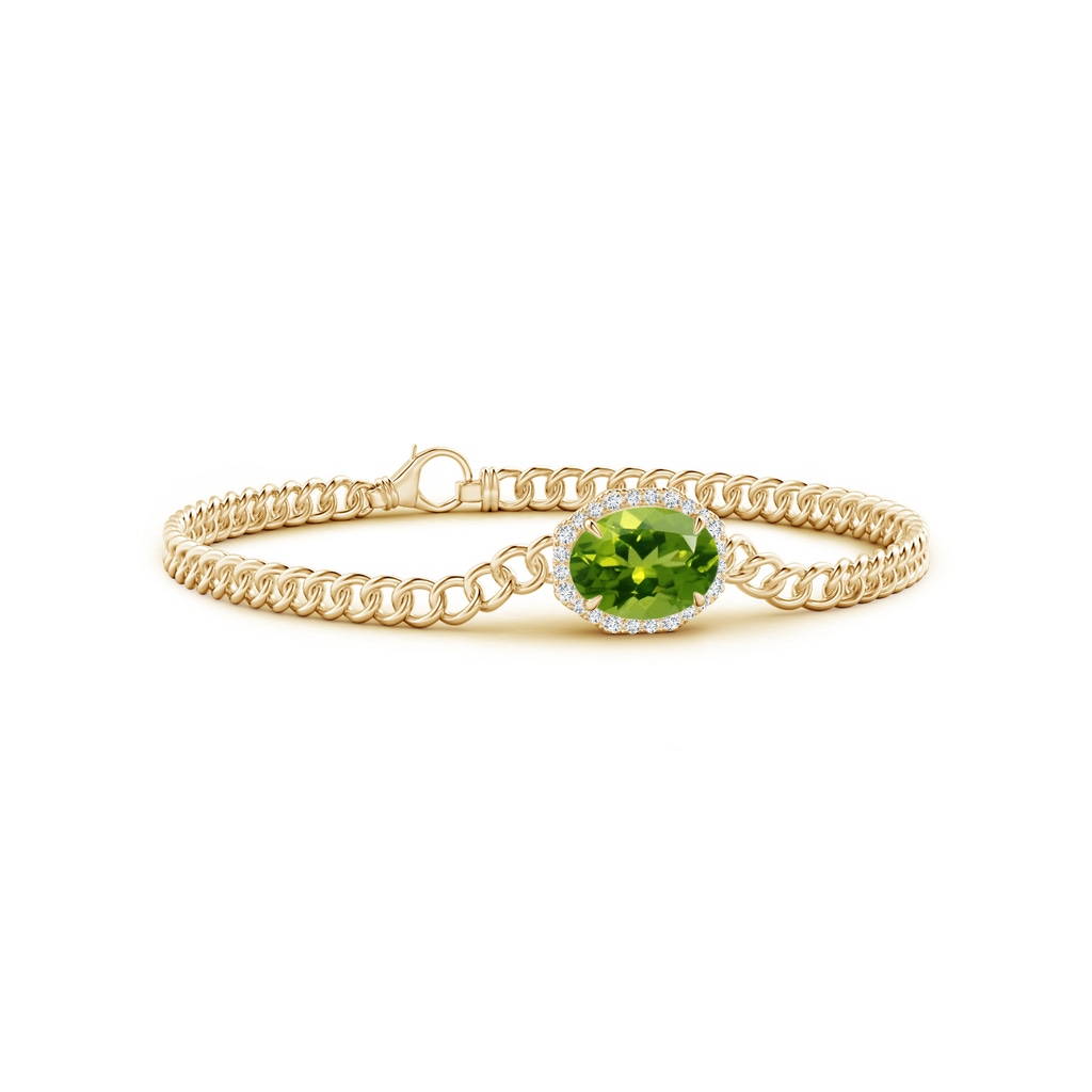 10x8mm AAAA Oval Peridot Bracelet with Octagonal Halo in Yellow Gold