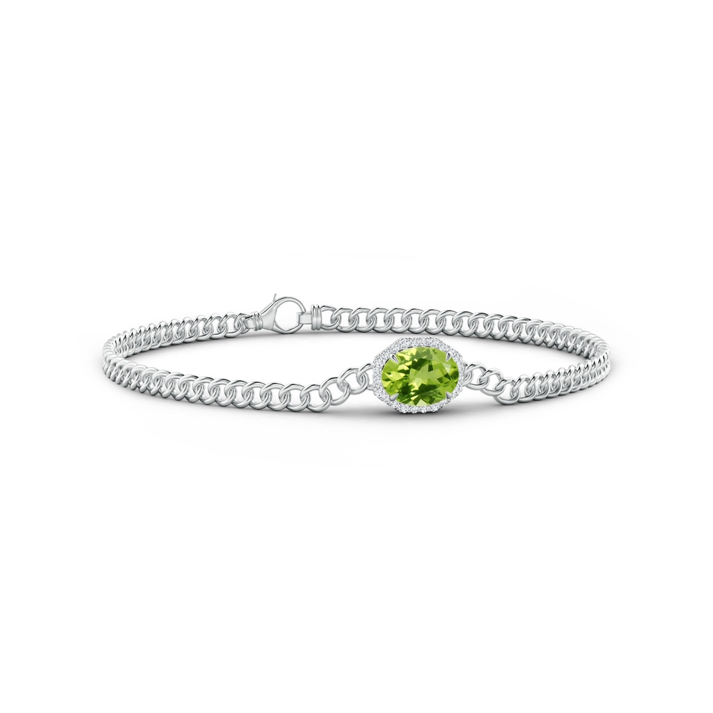 8x6mm AAA Oval Peridot Bracelet with Octagonal Halo in White Gold