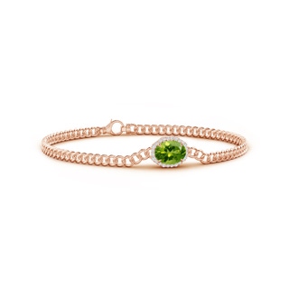8x6mm AAAA Oval Peridot Bracelet with Octagonal Halo in Rose Gold