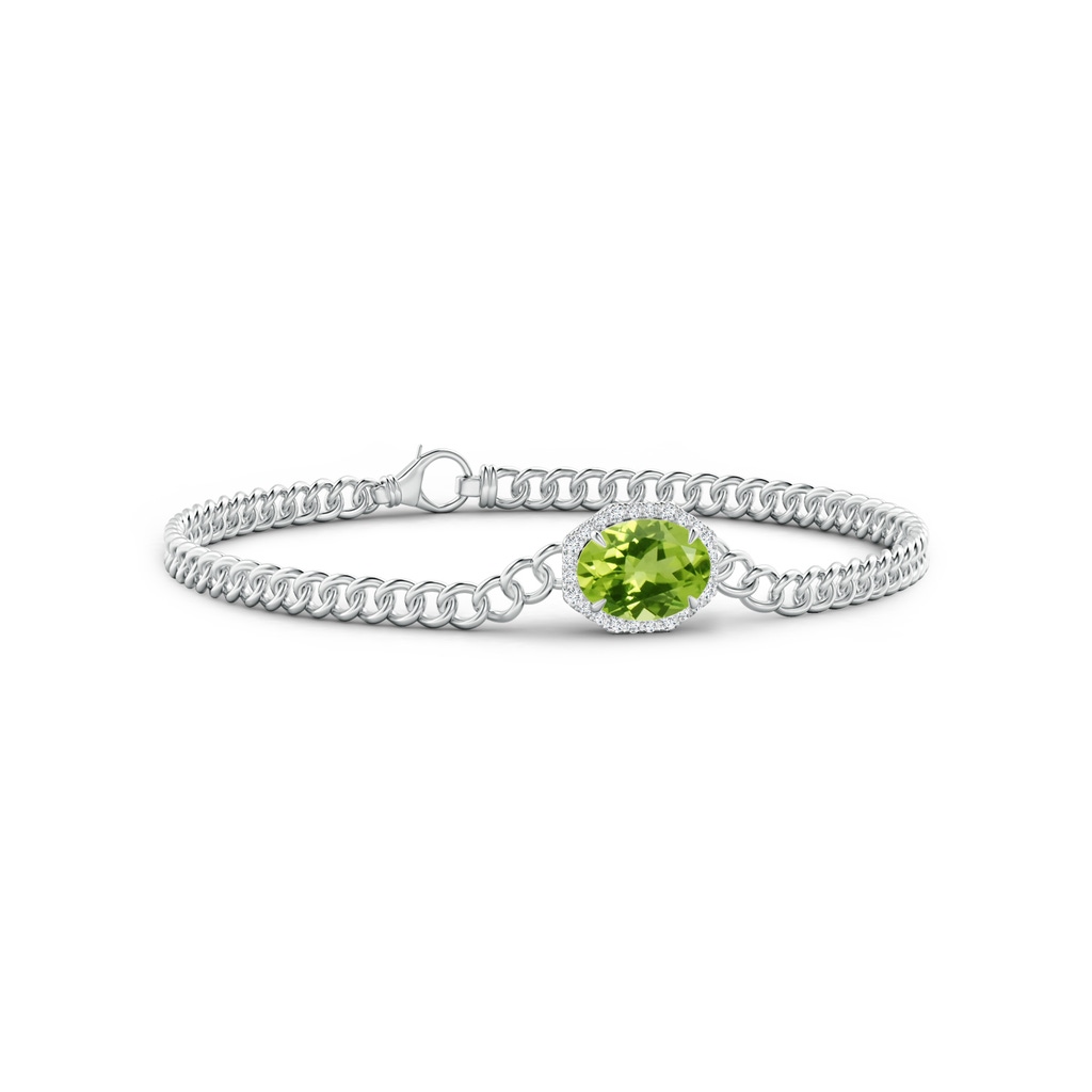 9x7mm AAA Oval Peridot Bracelet with Octagonal Halo in White Gold
