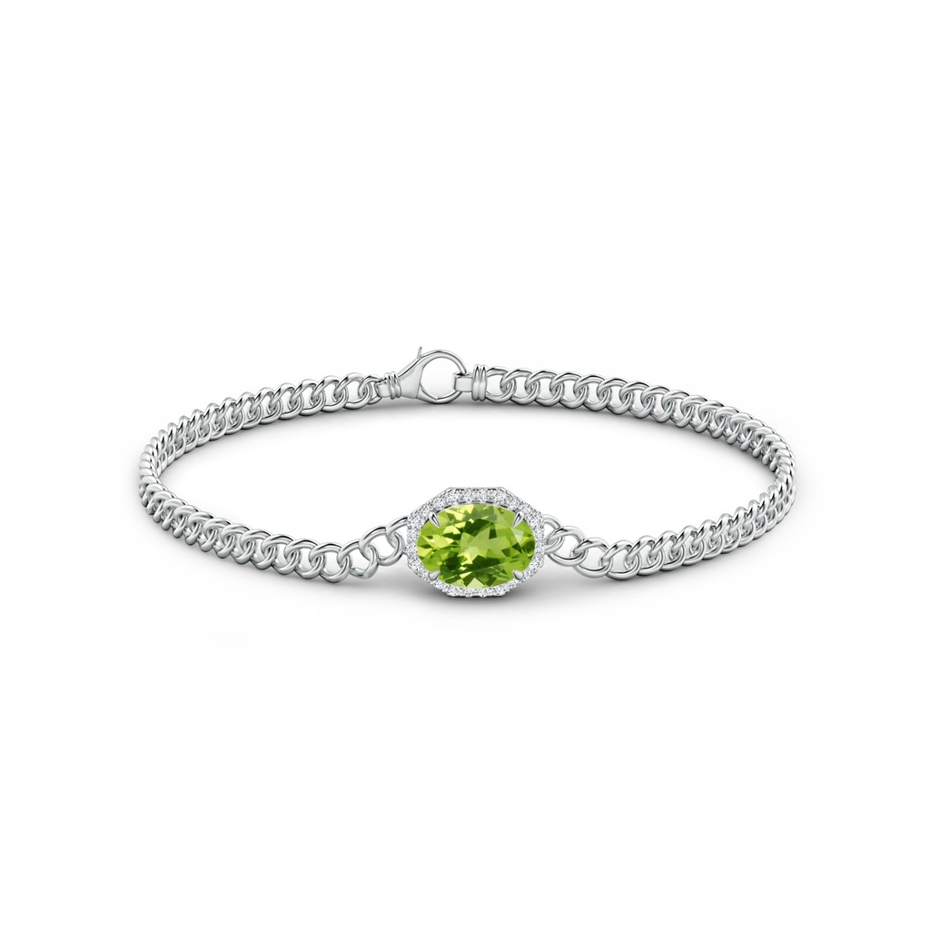 9x7mm AAA Oval Peridot Bracelet with Octagonal Halo in White Gold Side 1