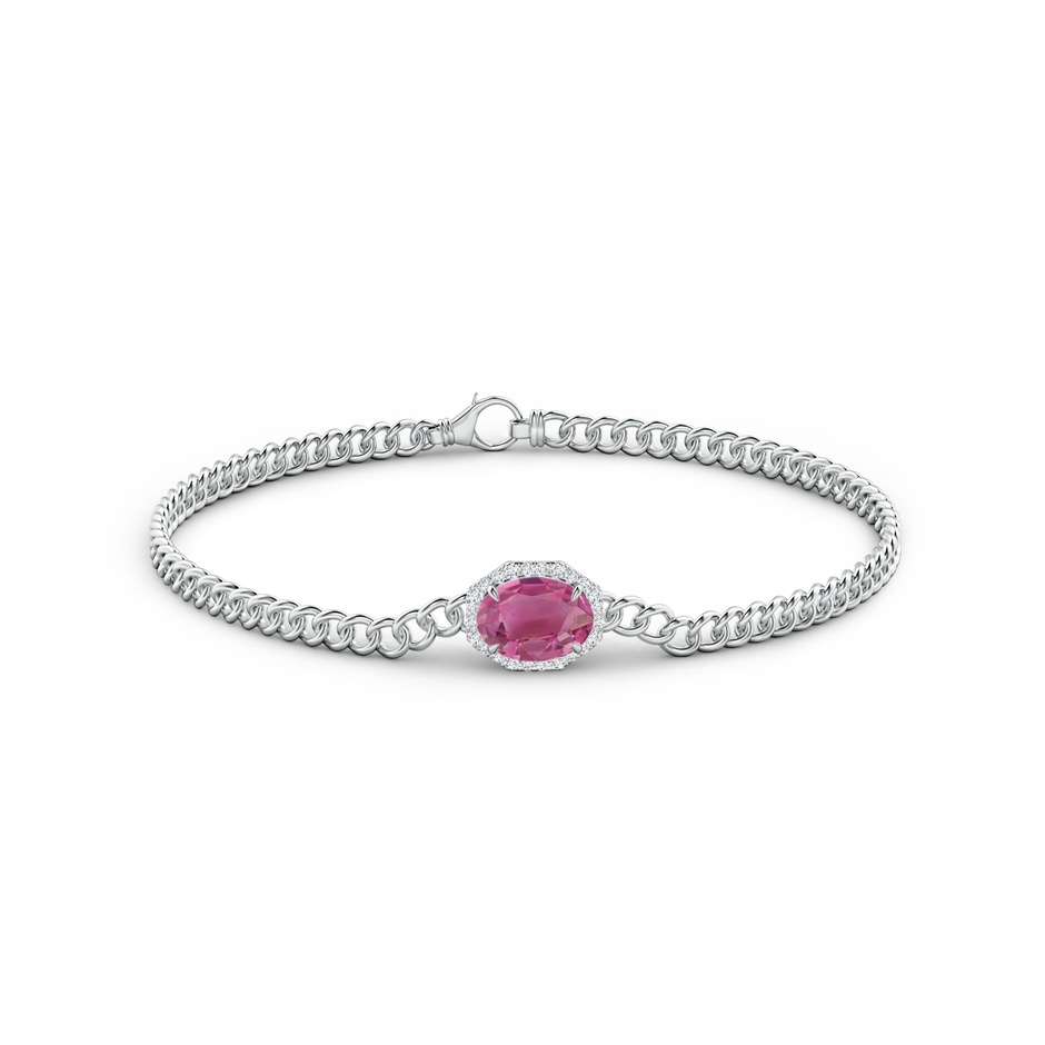 8x6mm AAA Oval Pink Tourmaline Bracelet with Octagonal Halo in White Gold Side 1