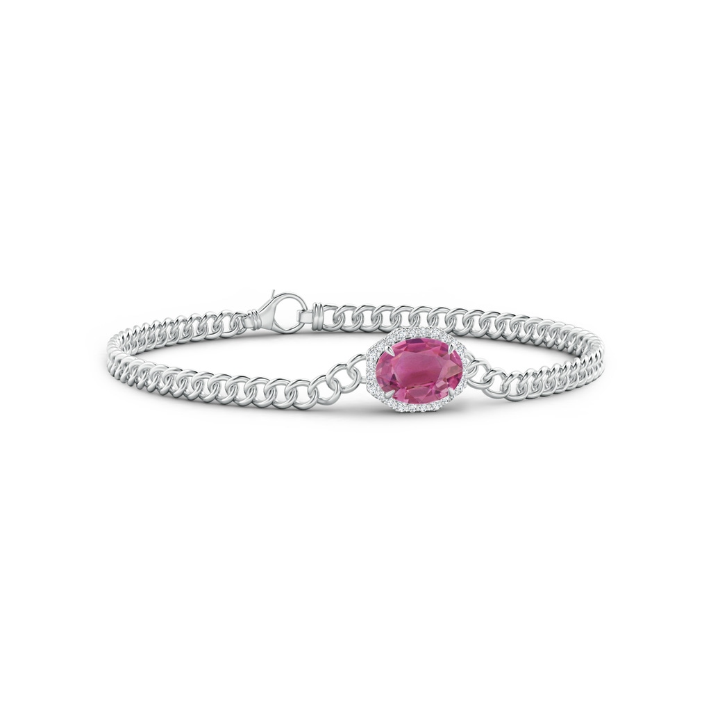 9x7mm AAA Oval Pink Tourmaline Bracelet with Octagonal Halo in White Gold