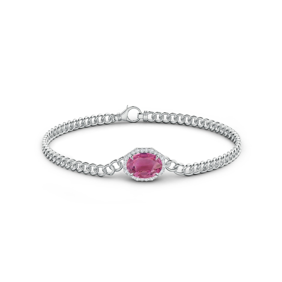 9x7mm AAA Oval Pink Tourmaline Bracelet with Octagonal Halo in White Gold side 1