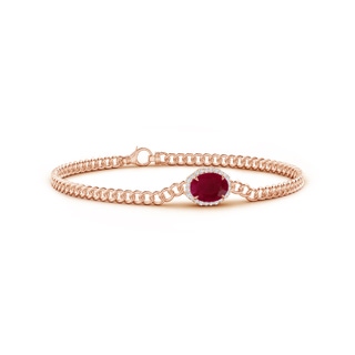 8x6mm A Oval Ruby Bracelet with Octagonal Halo in Rose Gold