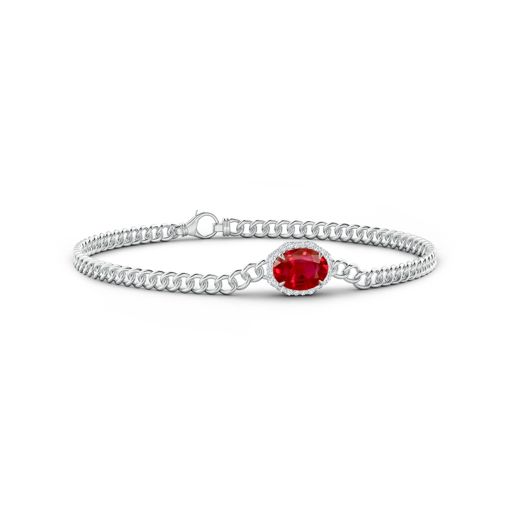 8x6mm AAA Oval Ruby Bracelet with Octagonal Halo in White Gold