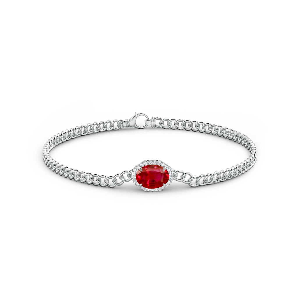 8x6mm AAA Oval Ruby Bracelet with Octagonal Halo in White Gold Side 1