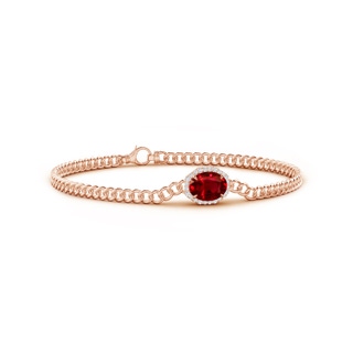 8x6mm AAAA Oval Ruby Bracelet with Octagonal Halo in Rose Gold