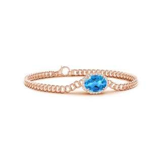 10x8mm AAAA Oval Swiss Blue Topaz Bracelet with Octagonal Halo in Rose Gold