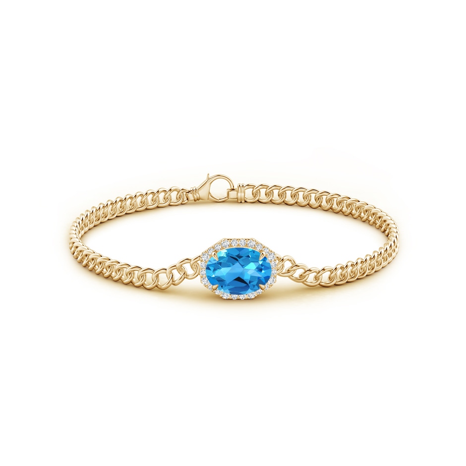 10x8mm AAAA Oval Swiss Blue Topaz Bracelet with Octagonal Halo in Yellow Gold side 1