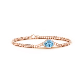 8x6mm A Oval Swiss Blue Topaz Bracelet with Octagonal Halo in Rose Gold