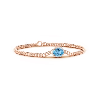 8x6mm AA Oval Swiss Blue Topaz Bracelet with Octagonal Halo in Rose Gold