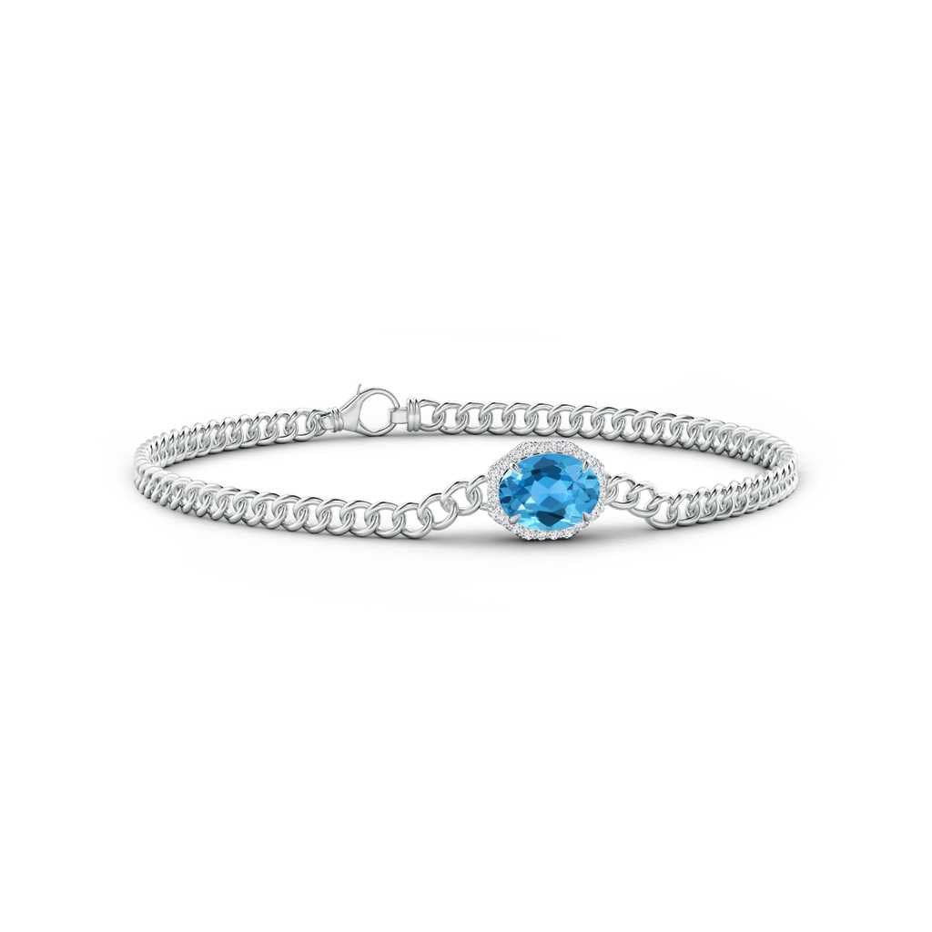 8x6mm AAA Oval Swiss Blue Topaz Bracelet with Octagonal Halo in White Gold