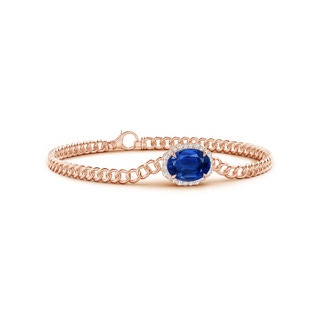 10x8mm AAA Oval Sapphire Bracelet with Octagonal Halo in Rose Gold