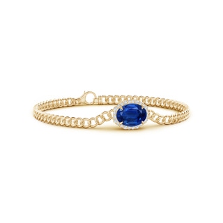10x8mm AAA Oval Sapphire Bracelet with Octagonal Halo in Yellow Gold