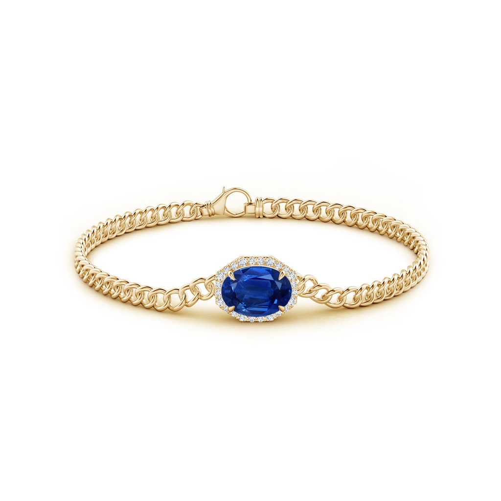 10x8mm AAA Oval Sapphire Bracelet with Octagonal Halo in Yellow Gold Side 1