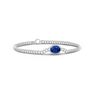 8x6mm AAA Oval Sapphire Bracelet with Octagonal Halo in White Gold
