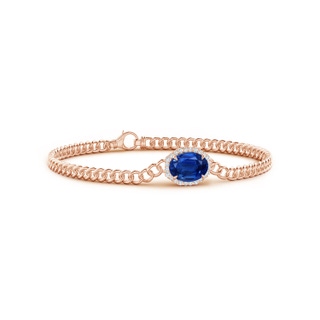 9x7mm AAA Oval Sapphire Bracelet with Octagonal Halo in Rose Gold