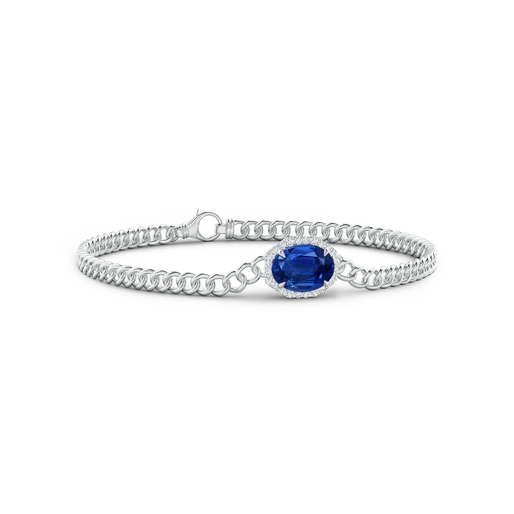 9x7mm AAA Oval Sapphire Bracelet with Octagonal Halo in White Gold
