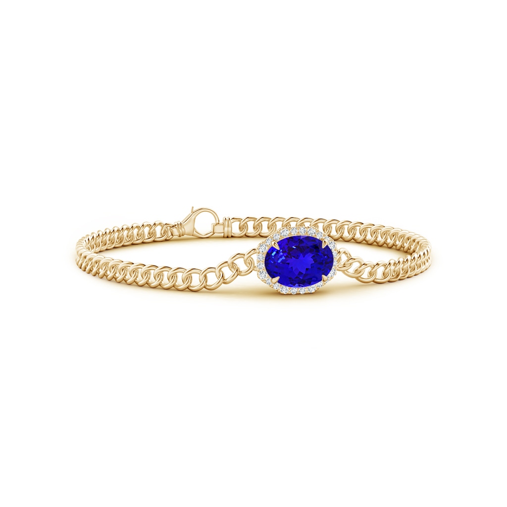 10x8mm AAAA Oval Tanzanite Bracelet with Octagonal Halo in Yellow Gold